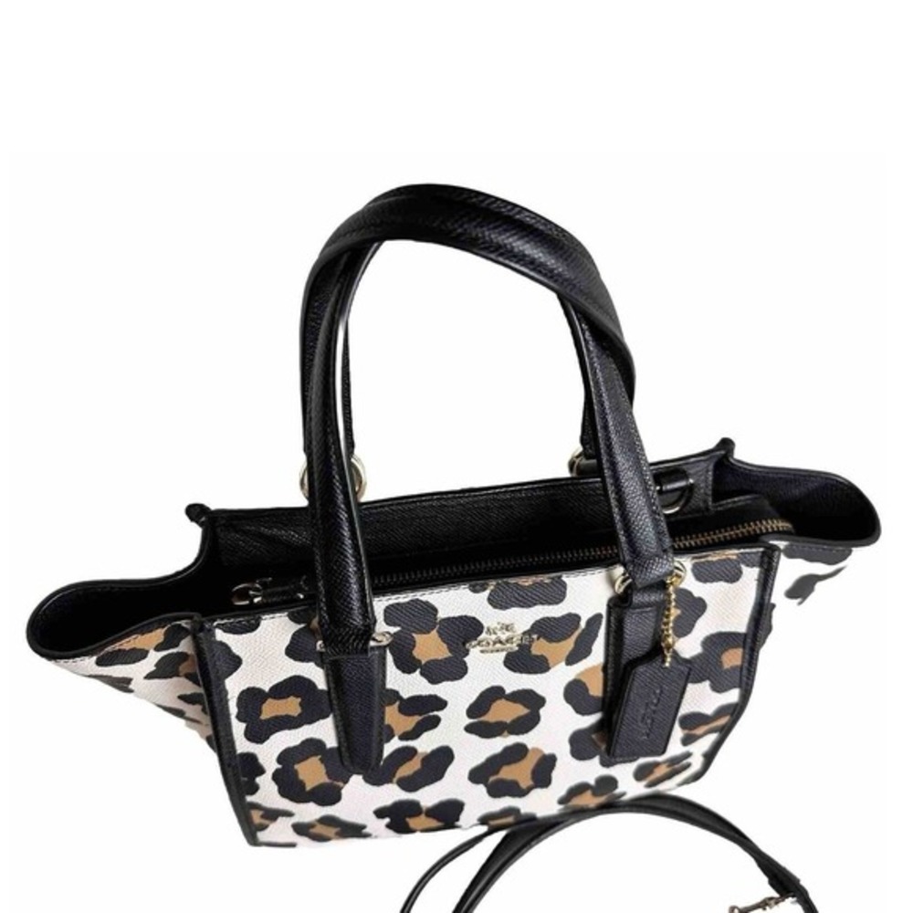 Coach Mollie Tote 25 Leopard Print Coated Canvas Crossbody Handbag White‎ 41-13 - Picture 8 of 12